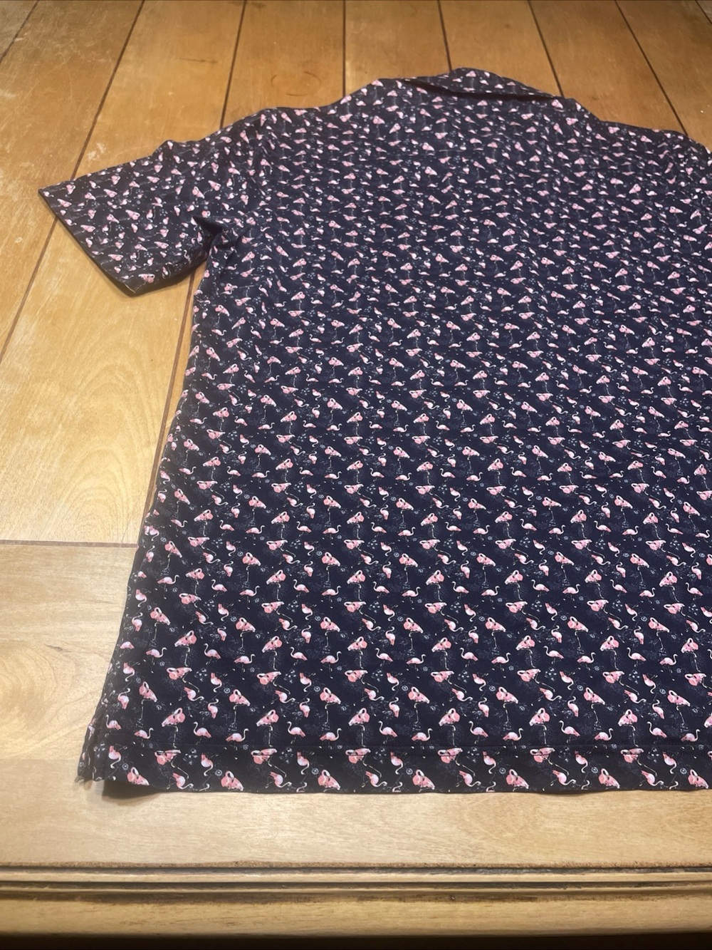 Bugatchi OooCotton 8 Way Tech Black Polo with Pink Flamingo Motif Size Large - Picture 13 of 16
